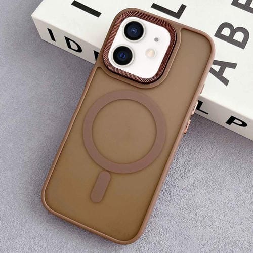 Estuche híbrido TPU y PC con Marco de Lente de Diamante Magsafe para iPhone 12 (Dorado del Desierto)