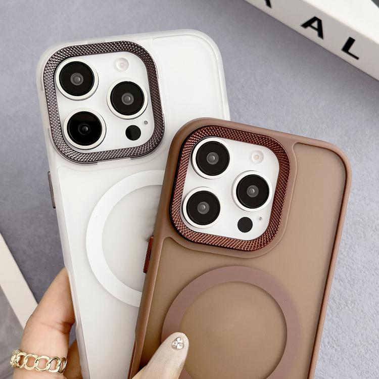 Estuche Híbrido TPU y PC con Marco Lente Diamante Magsafe para iPhone 14 Pro (Dorado del Desierto)