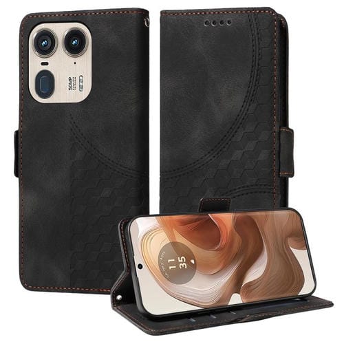 Funda de Cuero Motorola Edge 50 Ultra/X50 Ultra con Rombos en Relieve y Estrellas (Negra)