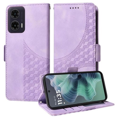 Funda de Cuero con Rombos En Relieve y Estrellas para Motorola Moto G35 (Morado)
