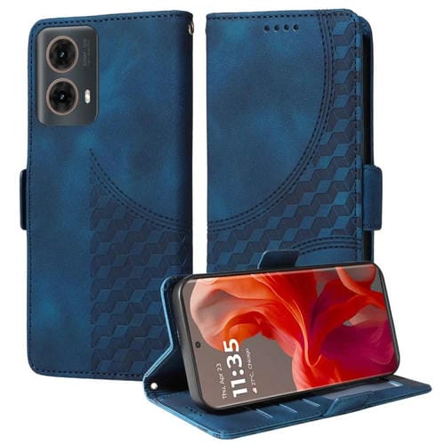 Funda de Cuero con Rombos y Estrellas para Motorola Moto G85/S50 Neo (Azul)
