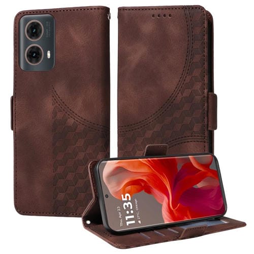 Funda de Cuero con Rombos y Estrellas para Motorola Moto G85/S50 Neo (Marrón)