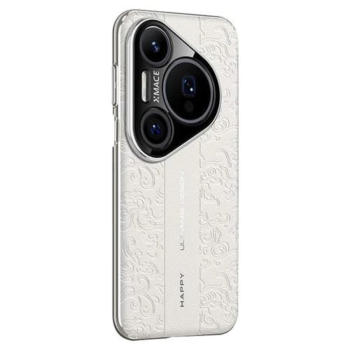 Funda de PC de cuero liso con diseño de dragón en la nube para Huawei Pura 80 Ultra 5G (blanca)