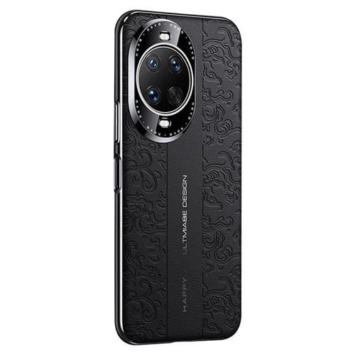 Funda de PC de cuero liso con diseño de dragón en la nube para Huawei nova 14 Ultra (negro)