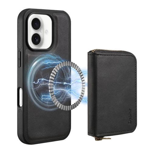 Funda de Cuero con Cremallera Magsafe Denior D26 Skin Feel para iPhone 16 Plus (Negra)