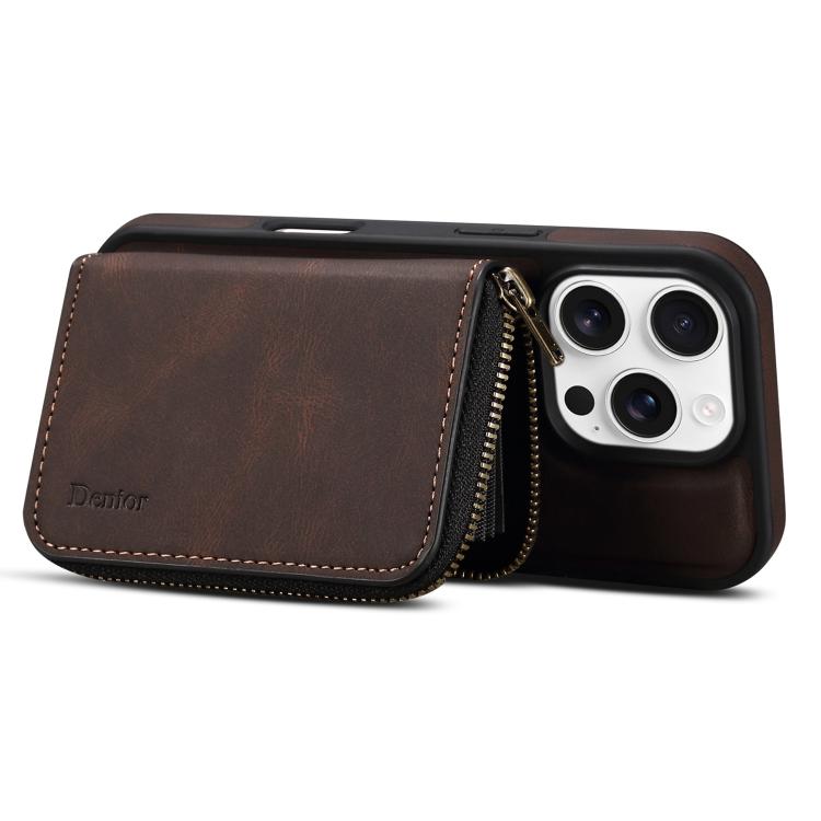 Funda de Cuero con Cremallera Magsafe Denior D26 Skin Feel para iPhone 15 Pro Max (Café)