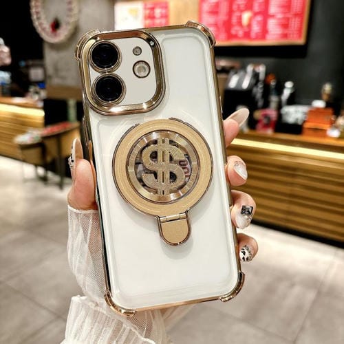 Estuche para Teléfono con Soporte Magsafe para iPhone 11 con Película para Lente (Dorado)