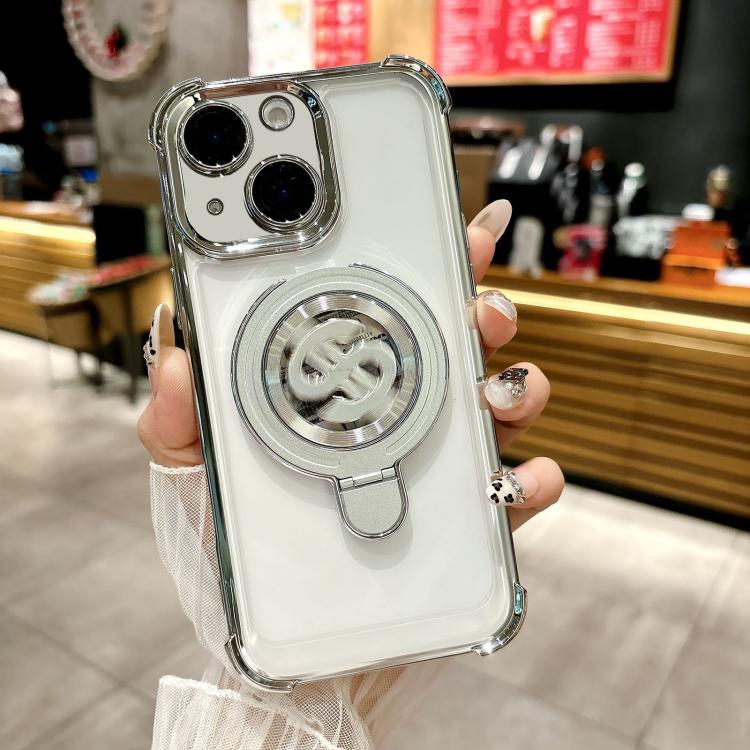 Funda para Teléfono con Soporte Magsafe para iPhone 14 con Película para Lente (Plateada)