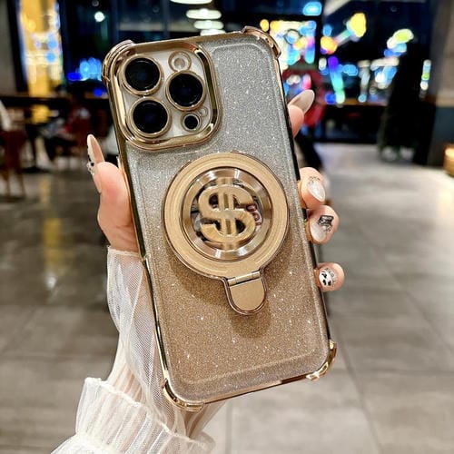 Estuche para teléfono iPhone 14 Pro Max con soporte Magsafe y Película para Lente (Dorado)