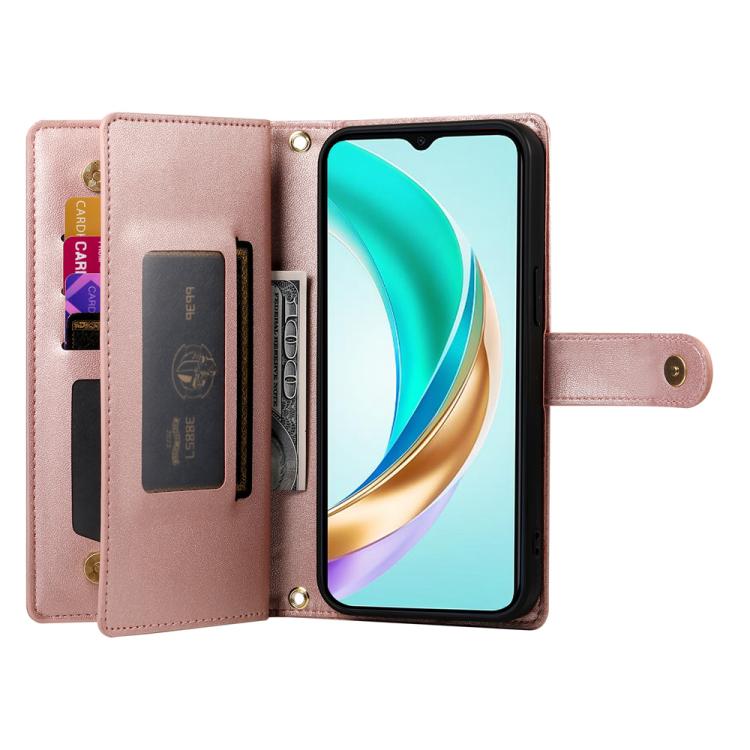 Funda de cuero con nueve ranuras para tarjetas y cremallera para Huawei nova 14 Ultra (rosa)