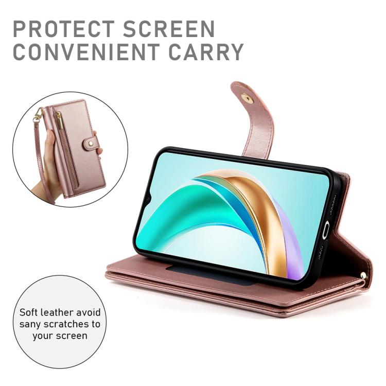 Funda de cuero con nueve ranuras para tarjetas y cremallera para Huawei nova 14 Ultra (rosa)