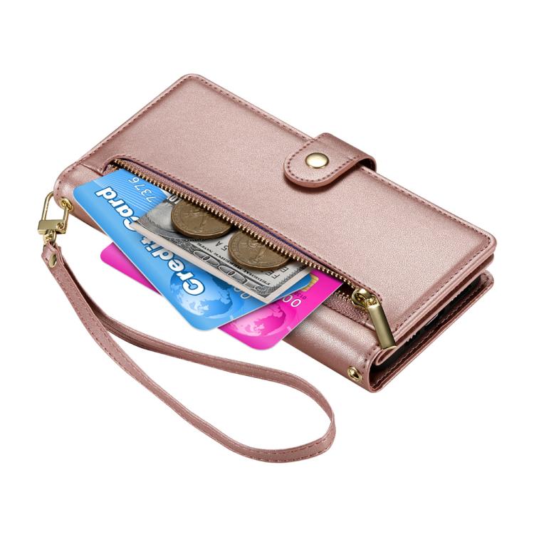 Funda de cuero con nueve ranuras para tarjetas y cremallera para Huawei nova 14 Ultra (rosa)