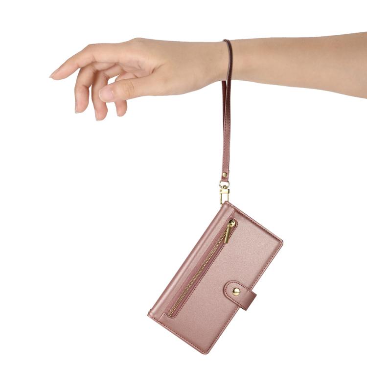 Funda de cuero con nueve ranuras para tarjetas y cremallera para Huawei nova 14 Ultra (rosa)