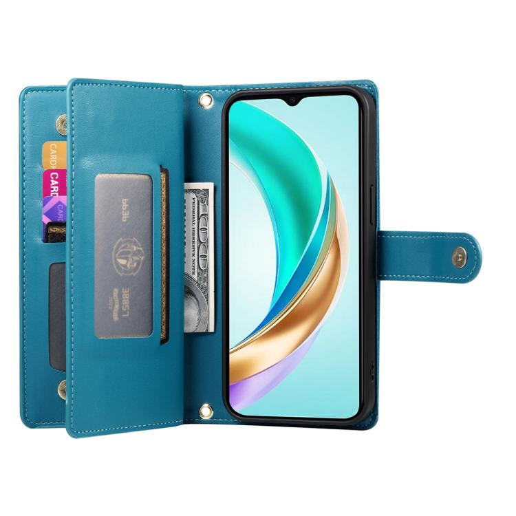 Funda de cuero con nueve ranuras para tarjetas y cremallera para Huawei nova 14 Ultra (azul)