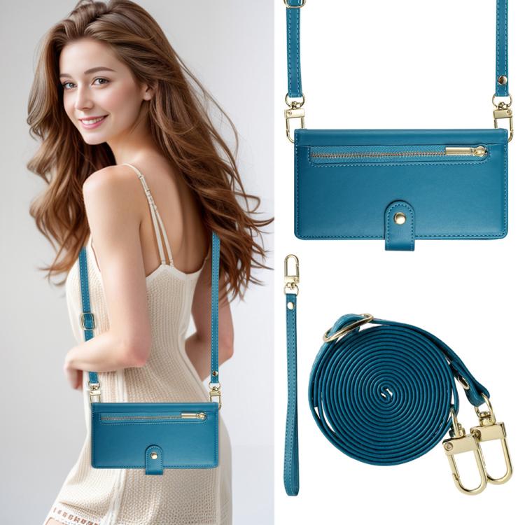 Funda de cuero con nueve ranuras para tarjetas y cremallera para Huawei nova 14 Ultra (azul)