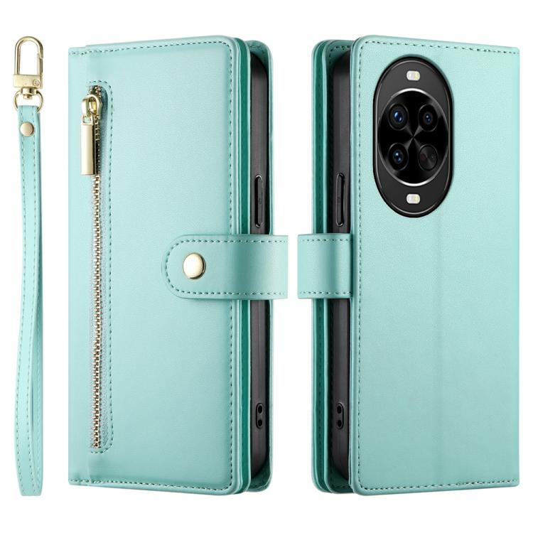 Funda de cuero con nueve ranuras para tarjetas y cremallera para Huawei nova 14 Pro (verde menta)