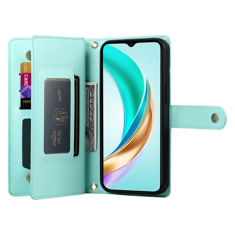 Funda de cuero con nueve ranuras para tarjetas y cremallera para Huawei nova 14 Pro (verde menta)