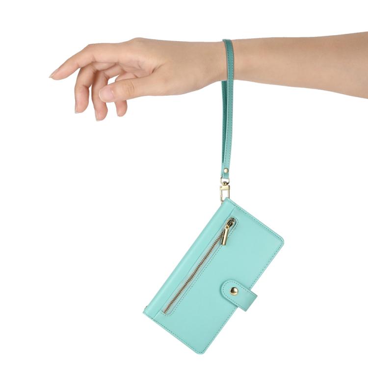 Funda de cuero con nueve ranuras para tarjetas y cremallera para Huawei nova 14 Pro (verde menta)