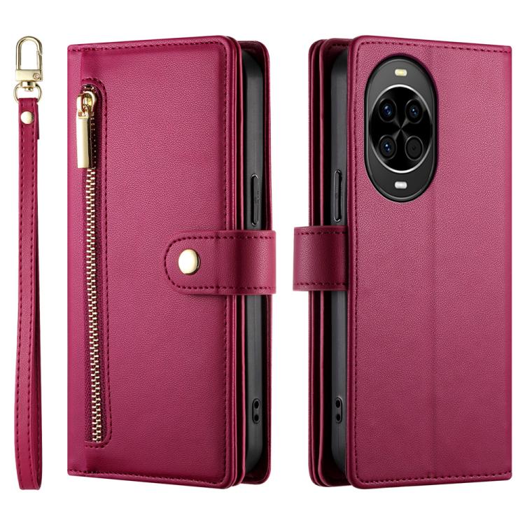 Funda de cuero con cremallera y ranuras para tarjetas para Huawei Nova 14 (rojo)