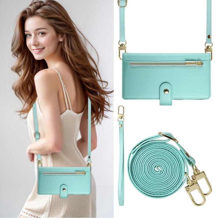 Funda de cuero con nueve ranuras para tarjetas y cremallera para Huawei Nova 14 (verde menta)