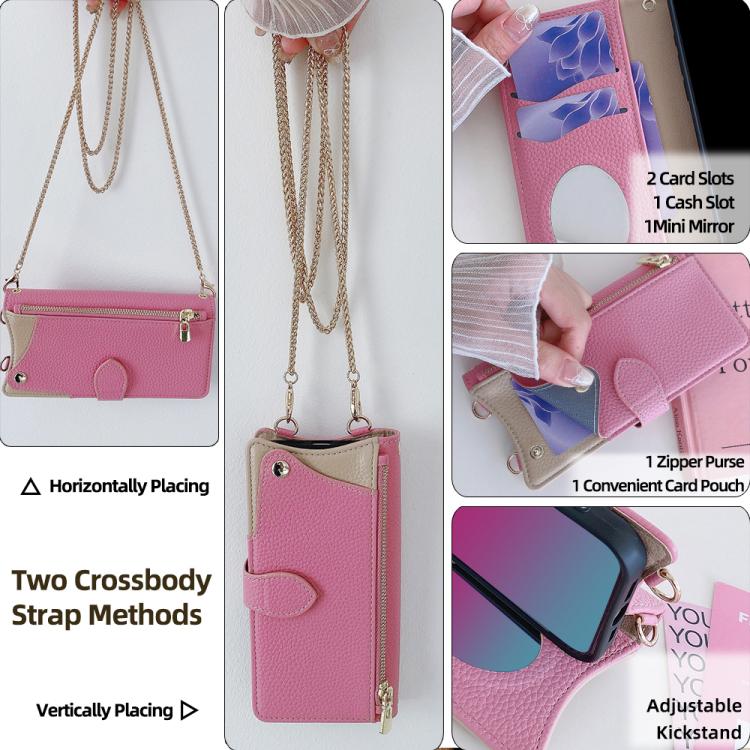 Funda de Piel de Lichi con Diseño de Cola de Pez y Cadena Cruzada para iPhone 13 Pro (Marrón)