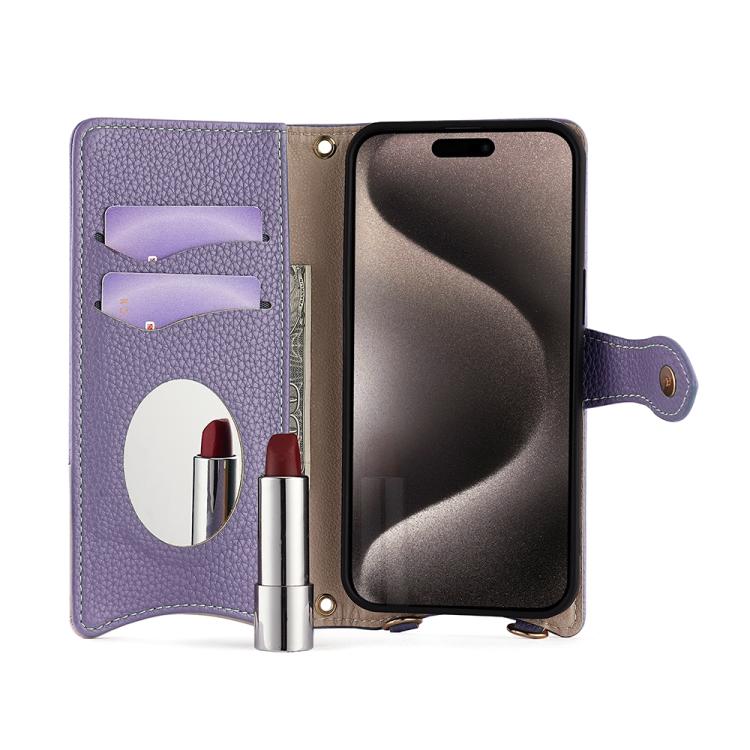 Funda de Piel de Lichi con Diseño de Cola de Pez y Cadena Cruzada para iPhone 13 Pro (Gris)