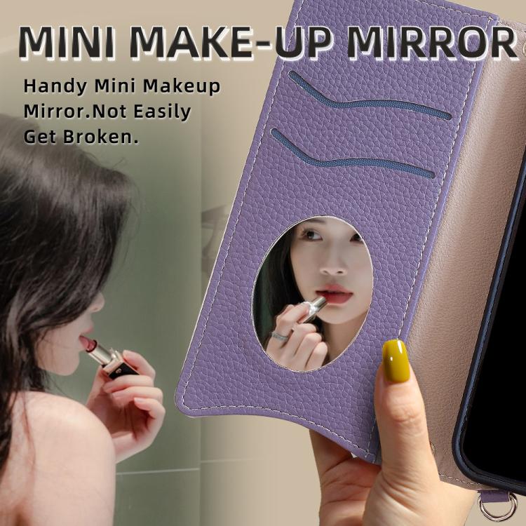 Funda de piel de Lichi con diseño de cola de pez y cadena cruzada para iPhone 13 Pro (Morada)