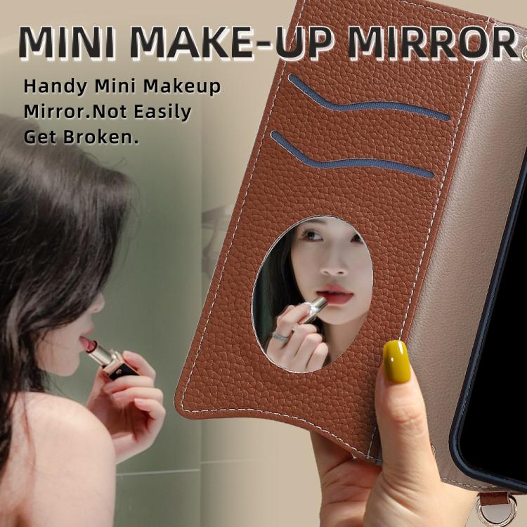 Funda para Teléfono Sharp Aquos Wish4 con Cadena Cruzada y Cola de Pez Cuero de Lichi (Marrón)