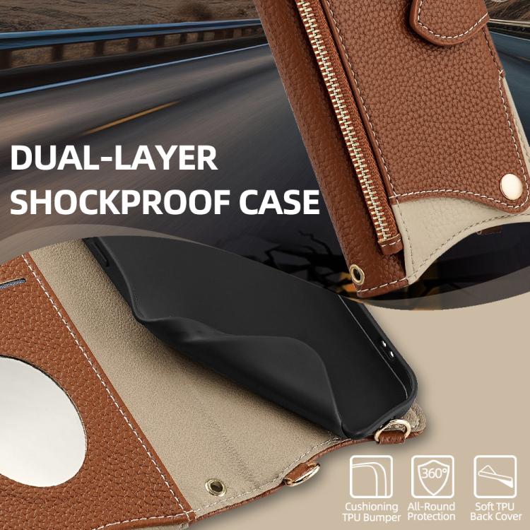 Funda para Teléfono Sharp Aquos Wish4 con Cadena Cruzada y Cola de Pez Cuero de Lichi (Marrón)