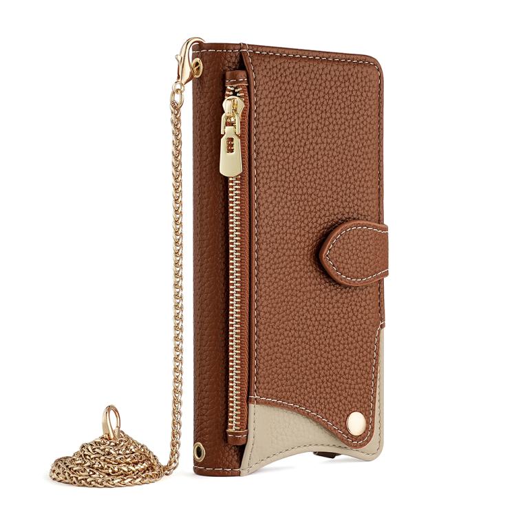 Funda de Cuero con Cadena Cruzada para Tecno Spark 30 5G y Pova 6 Neo 5G (Marrón)