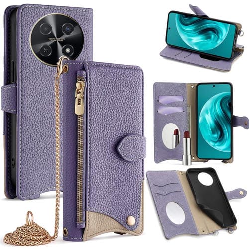 Funda de Cuero de Lichi con Cola de Pez y Cadena Cruzada para Huawei Nova 12I / Enjoy 70 Pro (Morado)