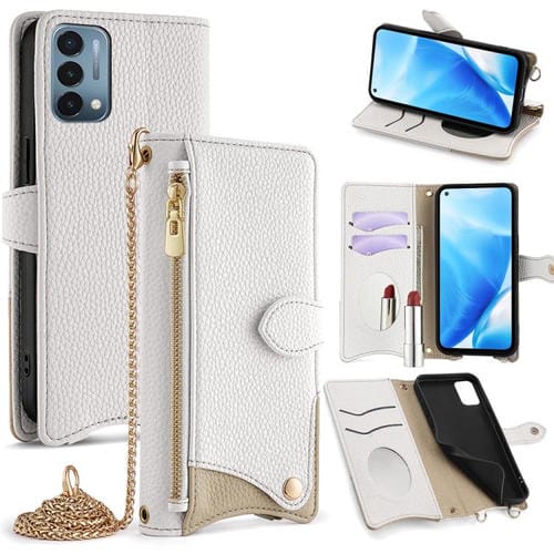 Funda Cuero Tipo Lichi OnePlus Nord N200 5G Diseño Cola de Pez Cadena Cruzada (Blanca)