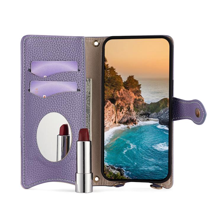 Funda de Cuero de Lichi con Diseño de Cola de Pez y Cadena Cruzada para OnePlus Ace 5 y Ace 5 Pro (Morado)