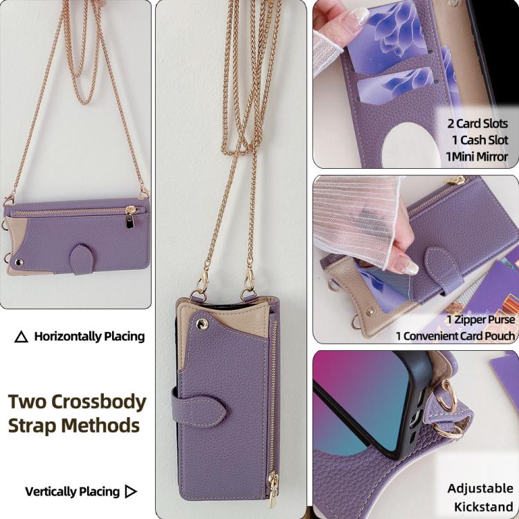 Funda de Cuero de Lichi con Diseño de Cola de Pez y Cadena Cruzada para OnePlus Ace 5 y Ace 5 Pro (Morado)
