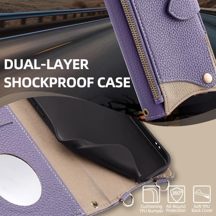 Funda de Cuero de Lichi con Diseño de Cola de Pez y Cadena Cruzada para OnePlus Ace 5 y Ace 5 Pro (Morado)