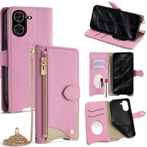 Funda de cuero de lichi con cadena cruzada y cola de pez para Redmi A5 4G (171,7 mm) (rosa)