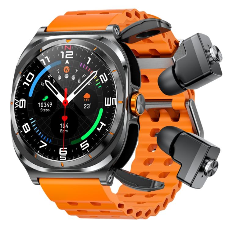 Reloj Inteligente Gt9/8 con Auriculares Bluetooth 2 en 1, Pantalla 1,53 Pulgadas, Resistente al Agua IP67, Monitor de Oxígeno (Negro y Naranja)