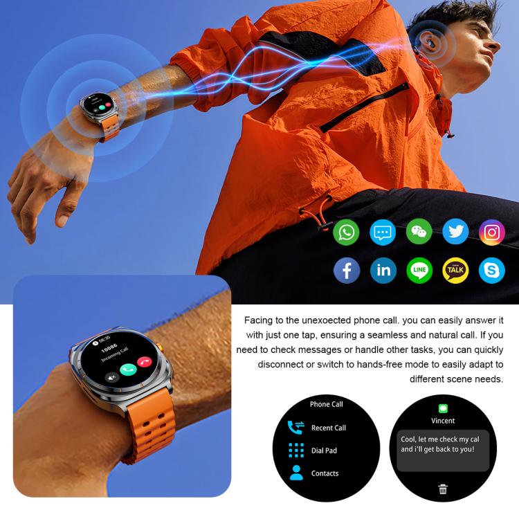 Reloj Inteligente Gt9/8 con Auriculares Bluetooth 2 en 1, Pantalla 1,53 Pulgadas, Resistente al Agua IP67, Monitor de Oxígeno (Negro y Naranja)