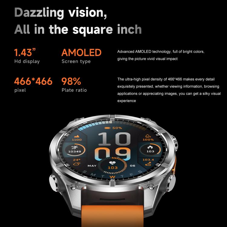 Reloj Inteligente Deportivo HD300 con Pantalla Amoled 1,43" y Correa de Silicona (Negro)