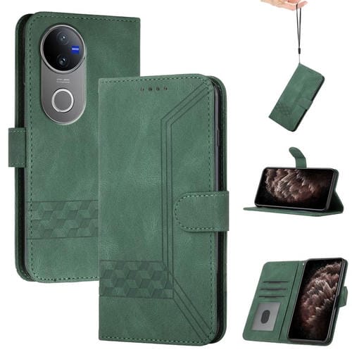 Funda de Cuero con Tapa Cúbica para Vivo V50 (Verde)