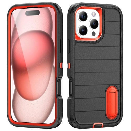 Funda de Silicona y PC Defender Gen2 para iPhone 16 Pro Max con Soporte (Negro y Naranja)
