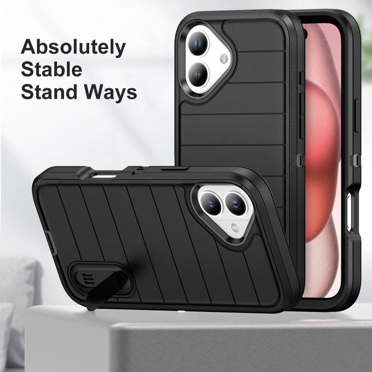 Funda de Silicona y PC Defender Gen2 para iPhone 16 Plus con Soporte (Negro)