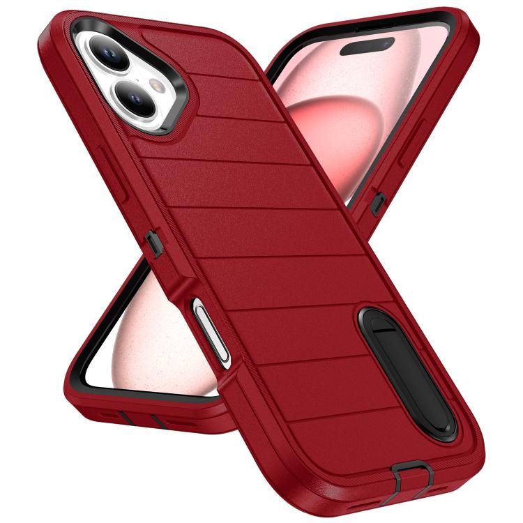 Funda de Silicona y PC Defender Gen2 para iPhone 16 Plus con Soporte (Rojo y Negro)