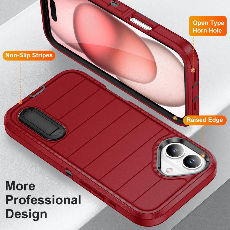 Funda de Silicona y PC Defender Gen2 para iPhone 16 Plus con Soporte (Rojo y Negro)
