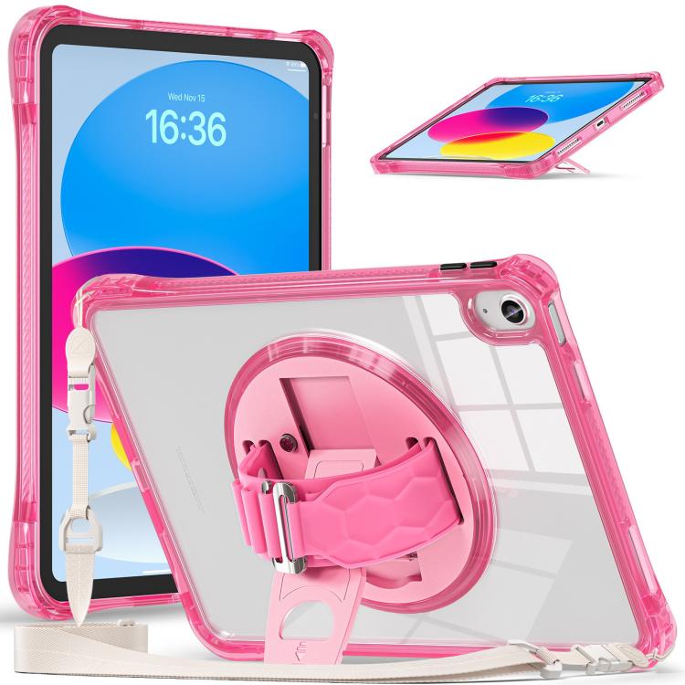 Funda Híbrida TPU Transparente con Soporte Giratorio para iPad 10.ª Generación 10.9 (2022) (Rosa Roja)