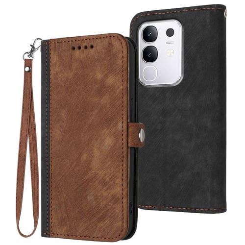 Funda de Cuero con Doble Pliegue y Hebilla Lateral para Vivo Y29 4G (Marrón)