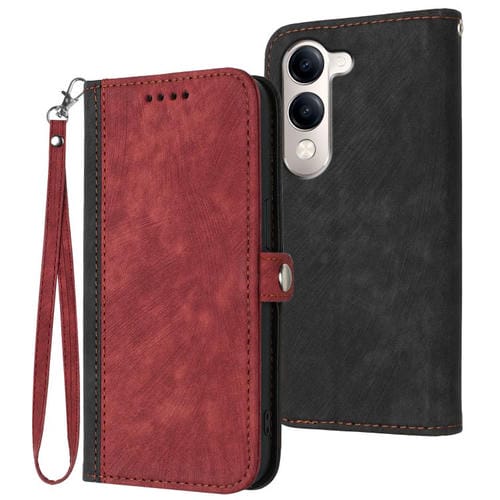 Funda de Cuero con Hebilla Lateral y Doble Pliegue para Vivo Y29S 5G / Y04 4G (Rojo)