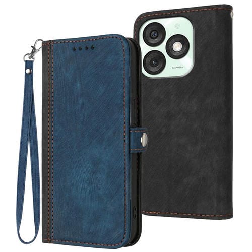 Funda de Cuero para Teléfono Itel A50 con Correa de Mano y Hebilla Lateral Doble Plegable (Azul Real)