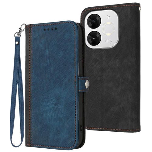 Funda de Cuero para Itel A80 con Correa de Mano y Hebilla Lateral Doble Plegable (Azul Real)