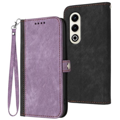 Funda de Cuero para Itel S25 con Correa de Mano y Hebilla Lateral Doble Plegable (Morado)